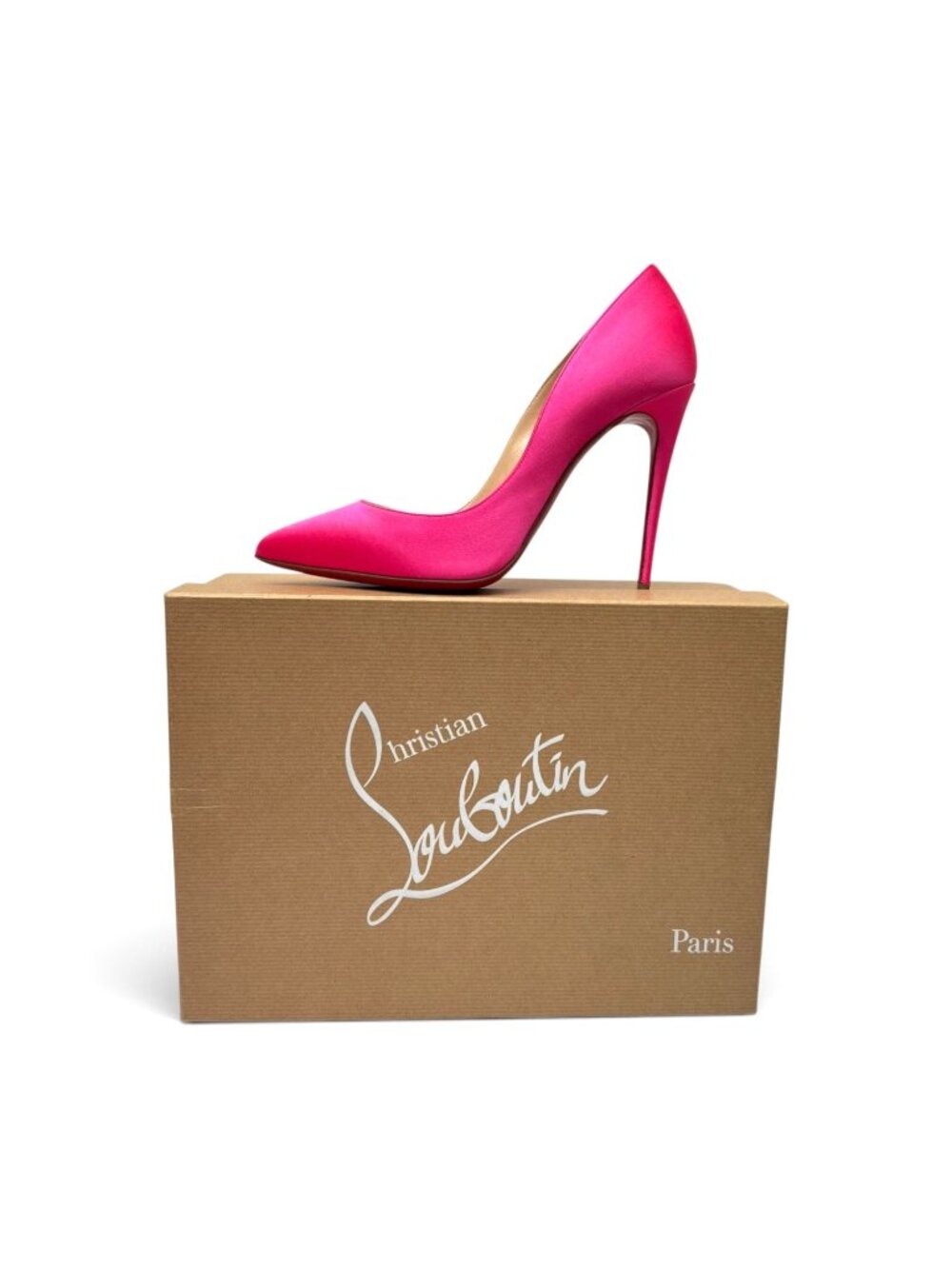 CHRISTIAN LOUBOUTIN Pink Pigalle Follies 100 Satin Stiletto Sz 7.5